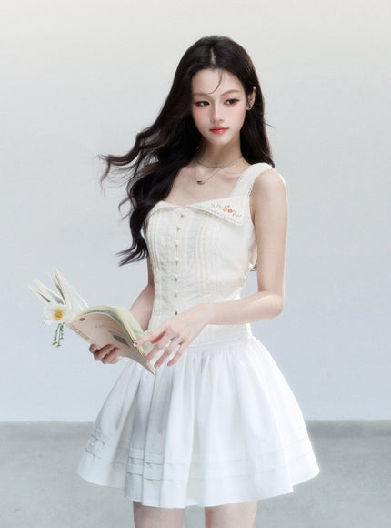 Embroidered Collar Button-Up Corset Top