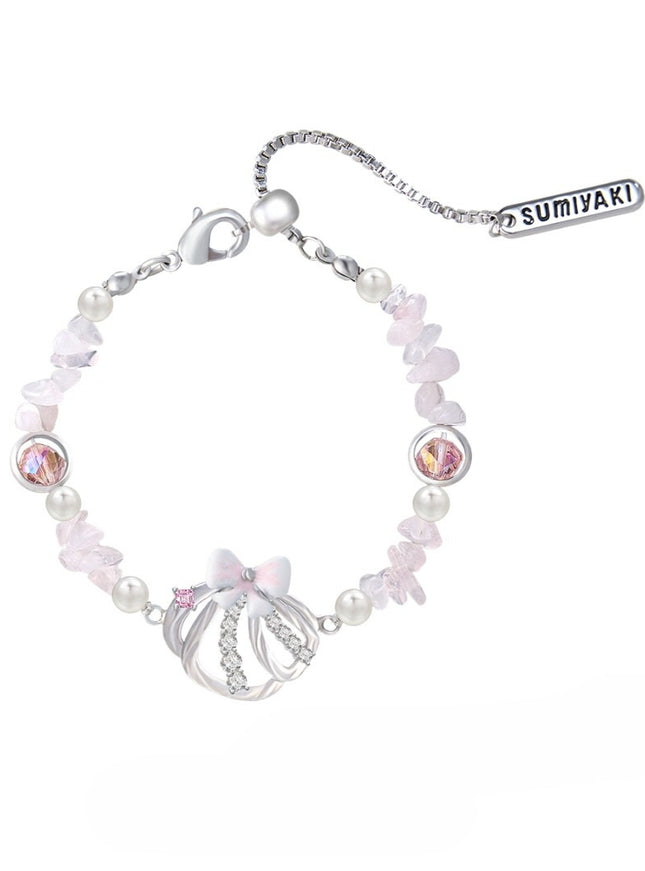 Crystal  Bow Charm Quartz Bracelet