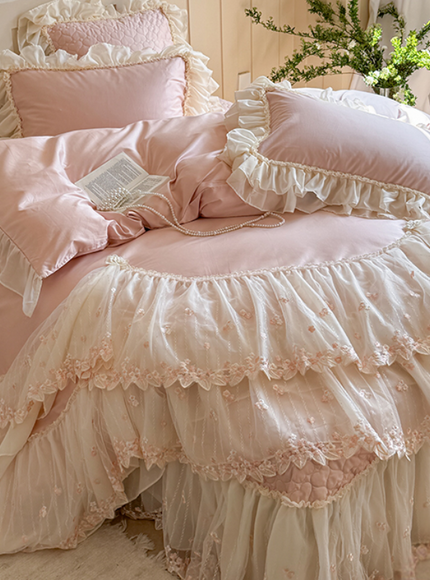 Ruffled Lace Canopy Bedding Set