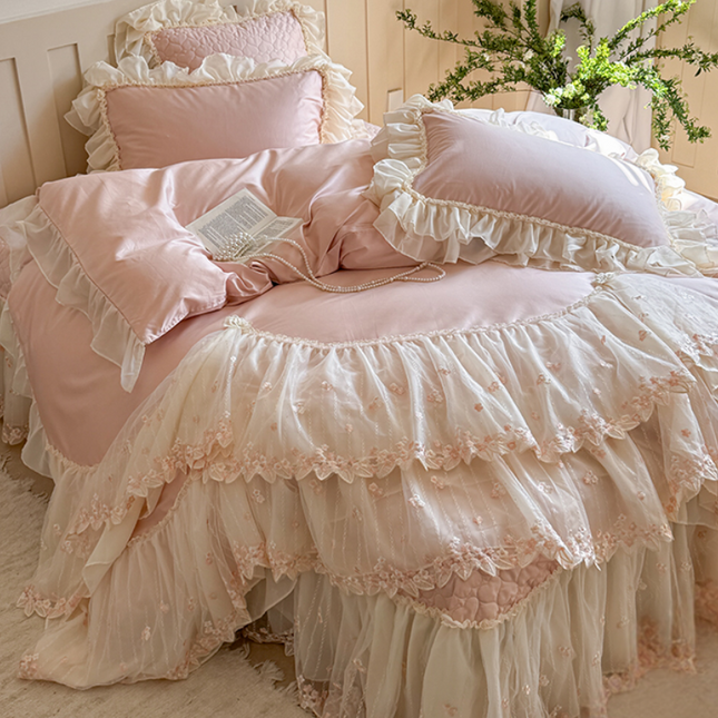 Ruffled Lace Canopy Bedding Set