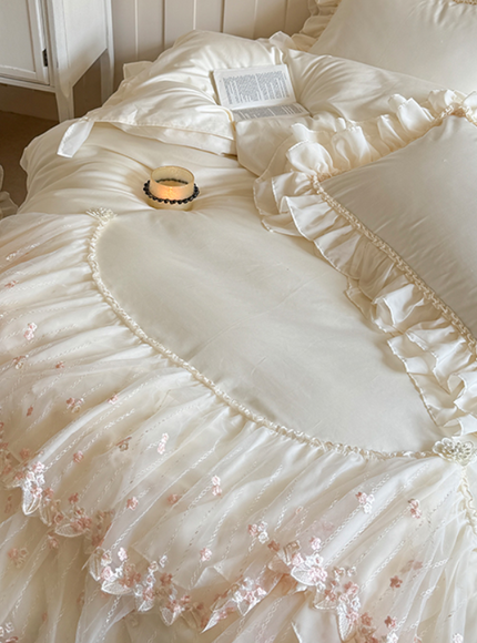 Ruffled Lace Canopy Bedding Set