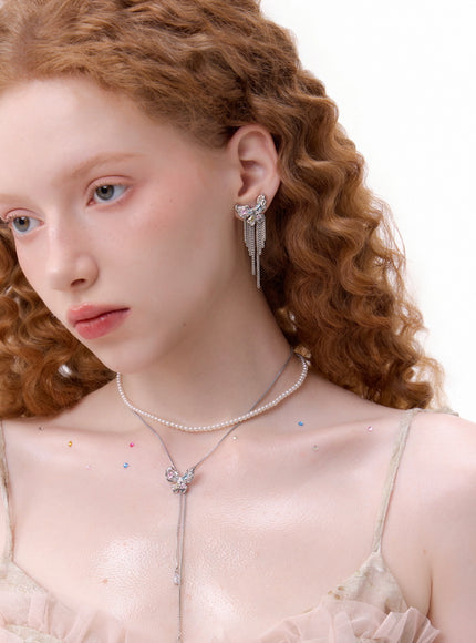 Butterfly Pearl Lariat Necklace