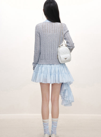 Cascading Ruffle Mini Skirt - Blue