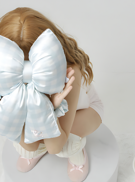Blue Gingham Bow Pillow