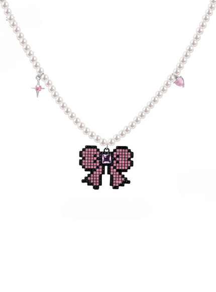 Pixel Bow Pearl Necklace