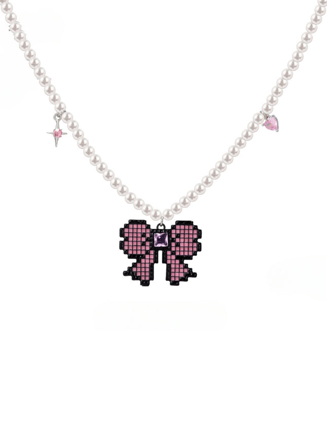 Pixel Bow Pearl Necklace