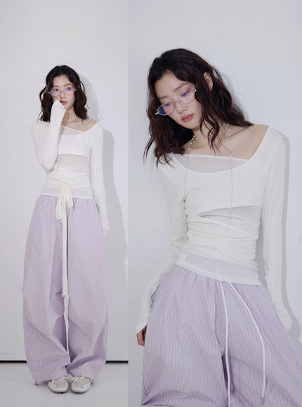 Sheer Layered Wrap Detail Top