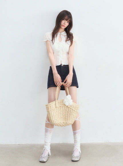 Ruffle Collar Embroidered Blouse