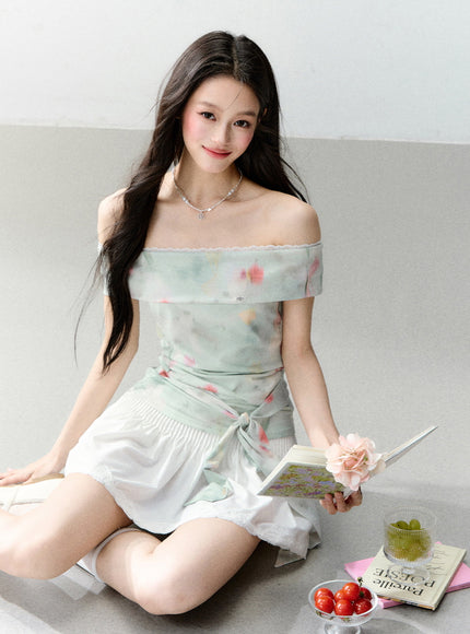 Smocked Flare Mini Skirt