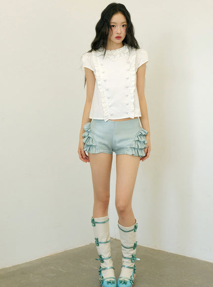 Ruffle Trim Button Blouse
