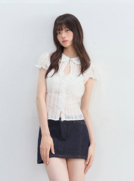 Ruffle Collar Embroidered Blouse