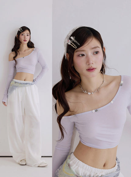 Stud Off-Shoulder Crop Top