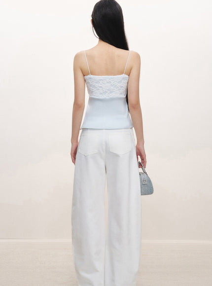 Lace Panel Slim Camisole Top - Blue