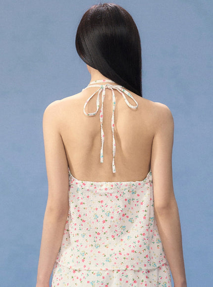 Floral Halter Neck Peplum Top