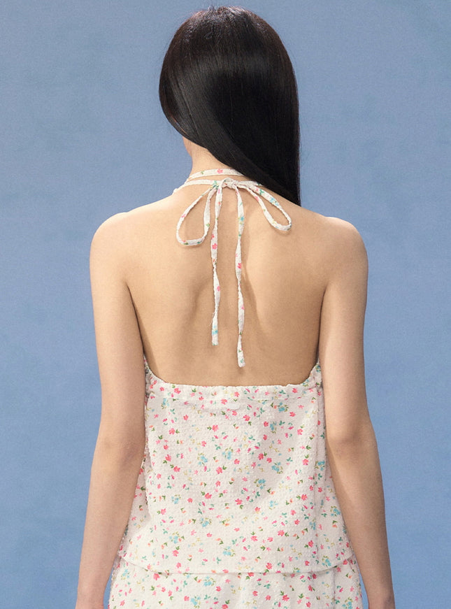 Floral Halter Neck Peplum Top