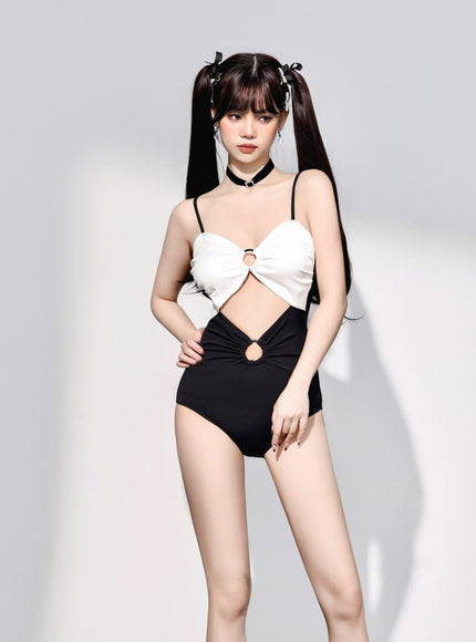 Color Block Cut-Out One-Piece Swimsuit