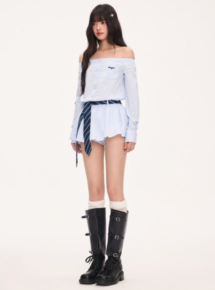 Stripe Off-Shoulder Shirt Dress