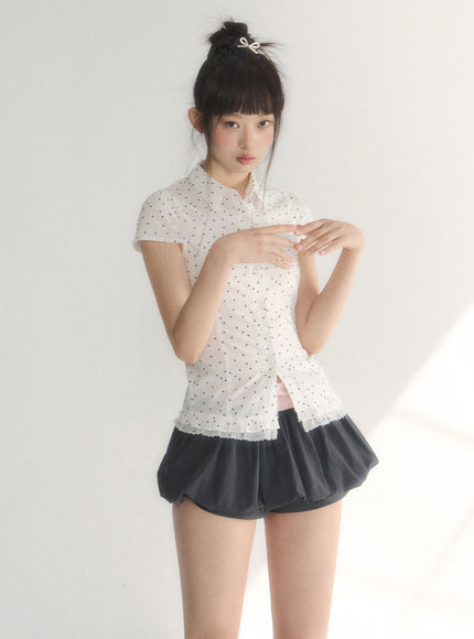 Polka Dot Fitted Peplum Top