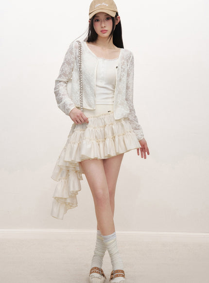 Cascading Ruffle Mini Skirt - Light Yellow