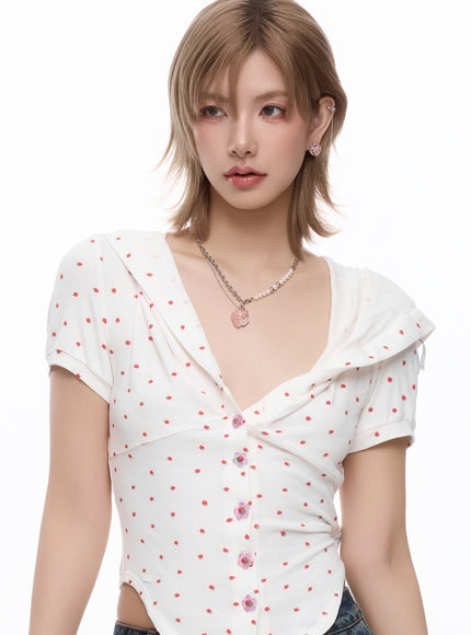 Crystal Strawberry Pendant Necklace & Open Ring