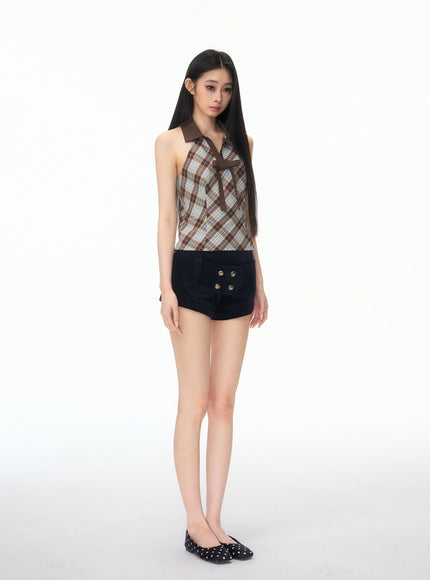 Plaid Ribbon Halter Top