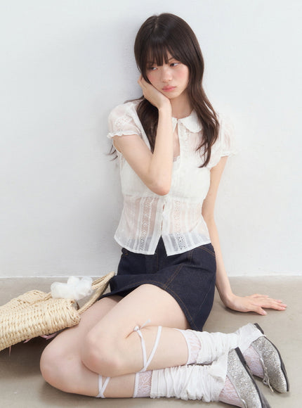 Ruffle Collar Embroidered Blouse