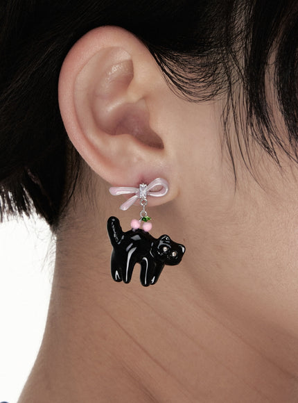 Cherry Cat Ribbon Earrings