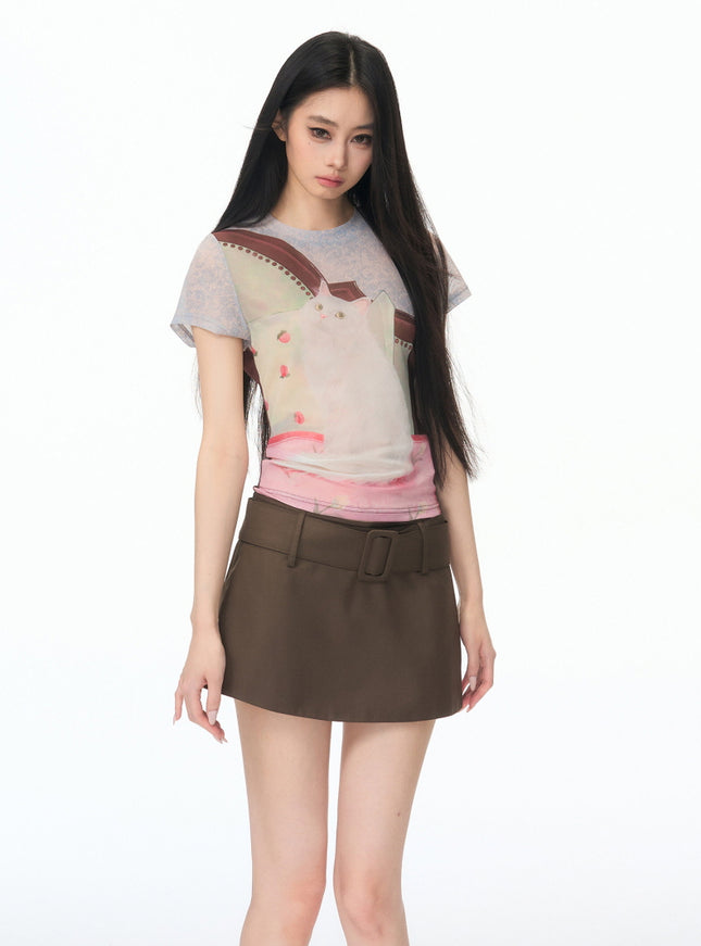 Minimal Belted Mini Skirt