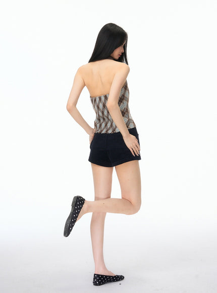 Plaid Ribbon Halter Top