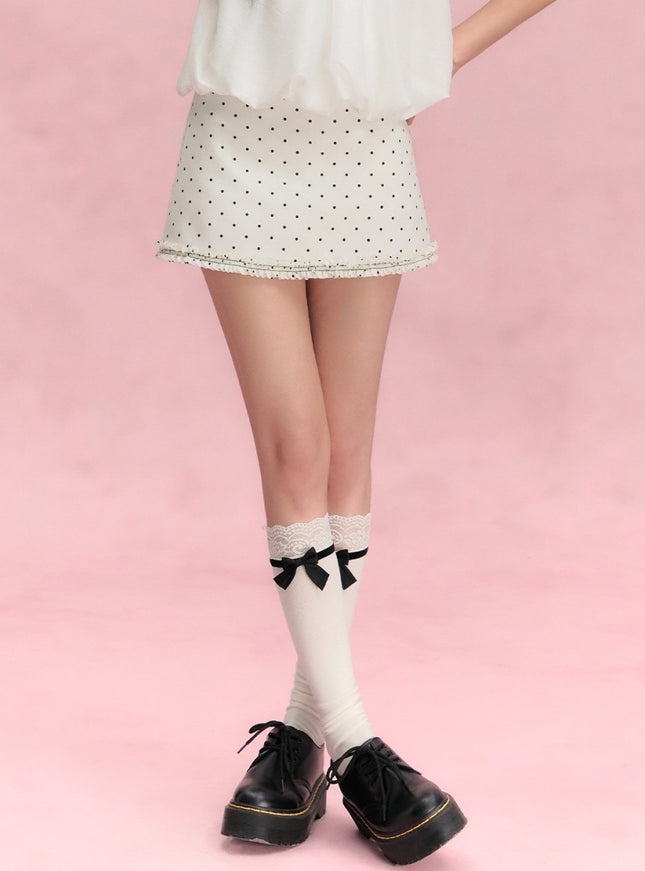 Polka Dot Satin Mini Skirt