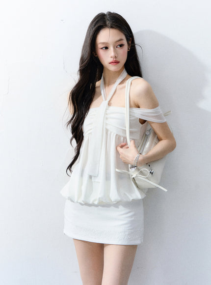 Bubble Hem Halter Top & Skirts Set