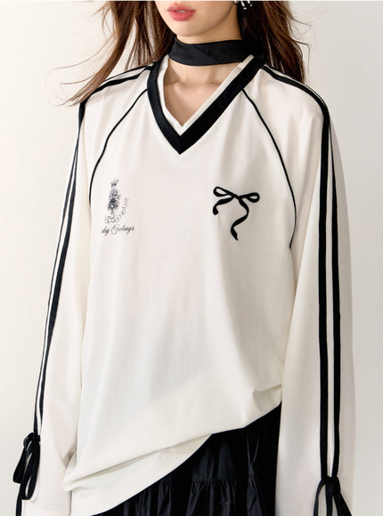 Sporty V-Neck Oversized Top - White