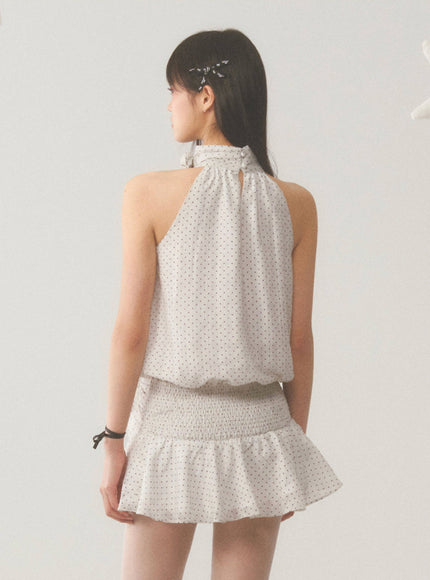 Polka Dot Ruffle Halter Dress