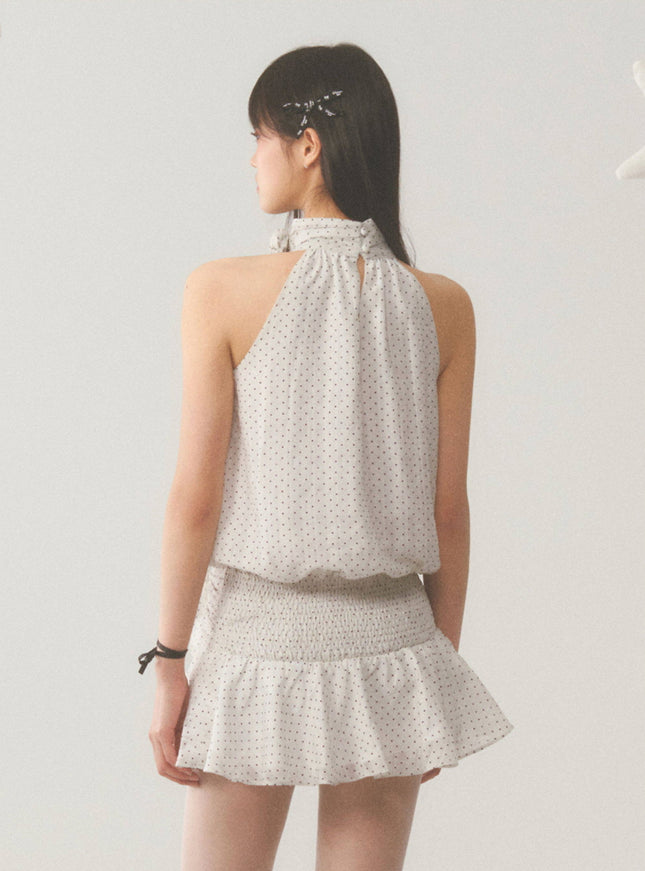 Polka Dot Ruffle Halter Dress