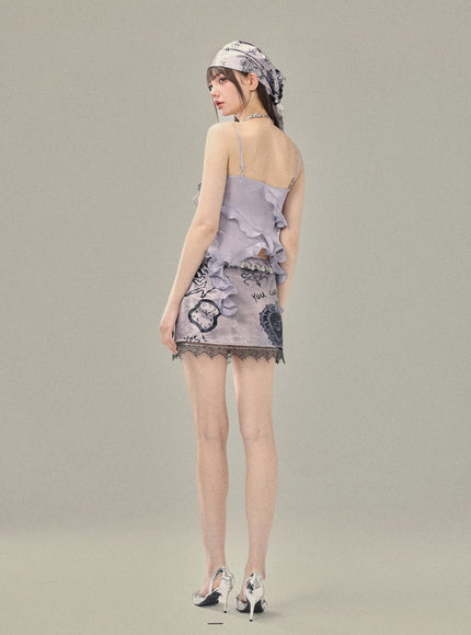 Ruffled Satin Cami & Mini Skirt Set