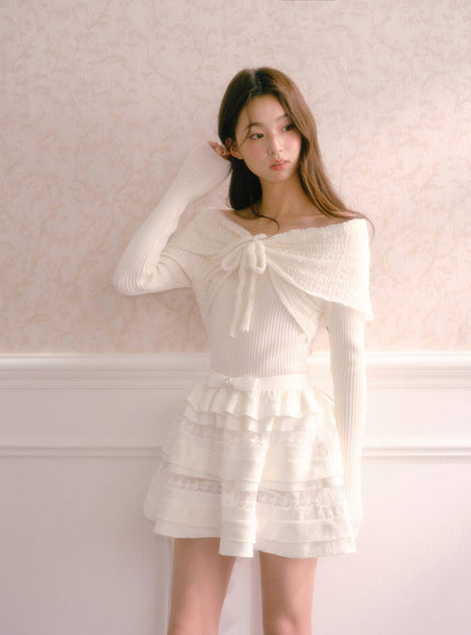Tiered Lace Ruffle Mini Skirt