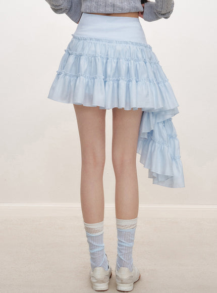 Cascading Ruffle Mini Skirt - Blue