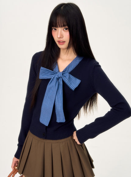 Gingham Bow Knit Top