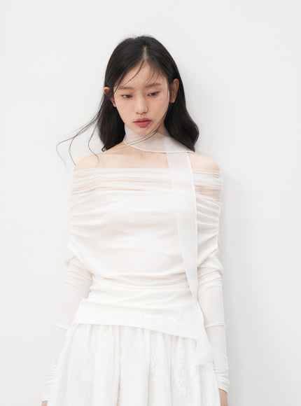 Sheer Draped Off-Shoulder Top