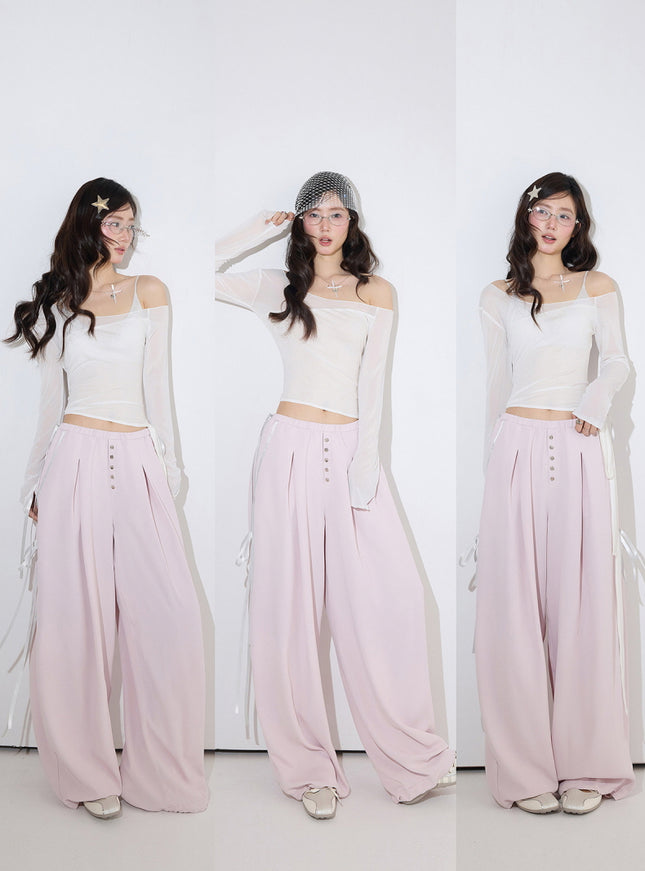 Button Wide Leg Pants