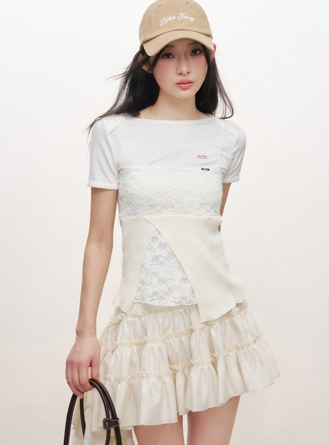 Lace Panel Slim Camisole Top - Light Yellow