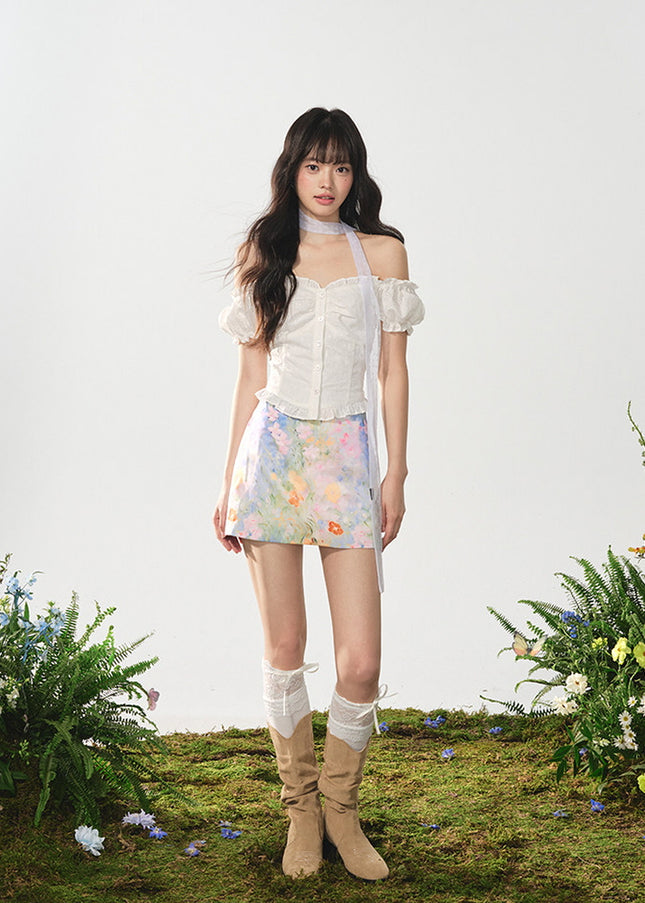 Watercolor Print A-Line Mini Skirt