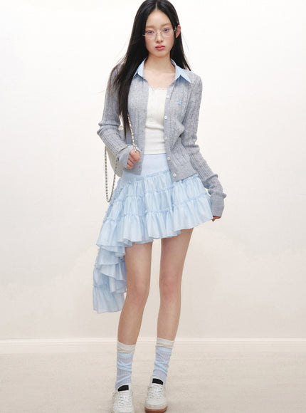 Cascading Ruffle Mini Skirt - Blue