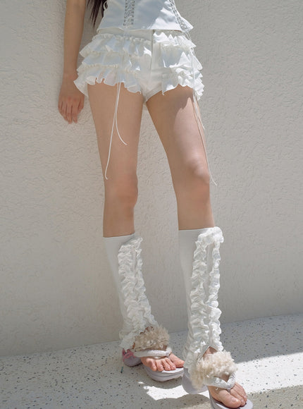 Ruffle Bloom Shorts - White