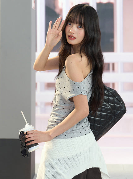 Asymmetric Polka Dot Top - Gray