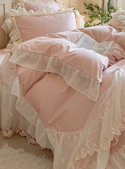 Ruffled Lace Canopy Bedding Set