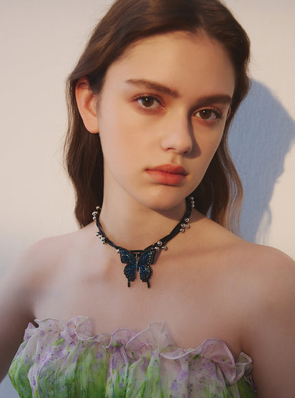 Midnight Butterfly Ribbon Choker