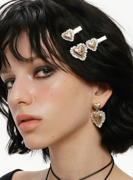 Vintage Ruffle Heart Earrings