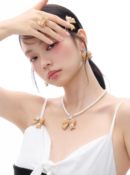 Wooden Bow Pearl Open Ring