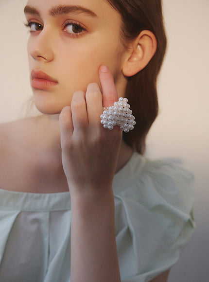 Pearly Heart Cluster Statement Ring